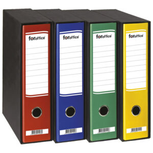 Registrator A4 široki u crnoj kutiji FORoffice žuti, debljina uloška: 1,5 mm, a debljina kutije: 1,4 mm, format: A4; hrbat: 80 mm Boja: žuta