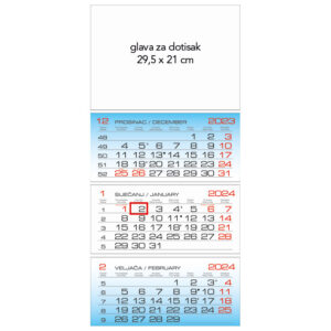 Kalendar zidni trodijelni 2024.-3 bloka, preklopni
