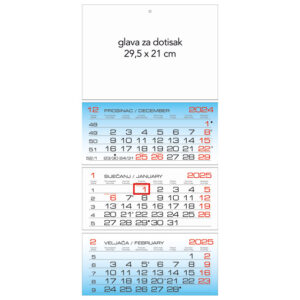 Kalendar zidni trodijelni 2026.-3 bloka, preklopni