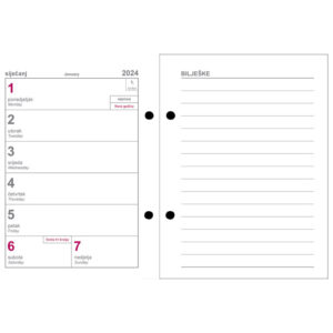 Uložak za stolni kalendar-standardne rupe 7cm-tjedni