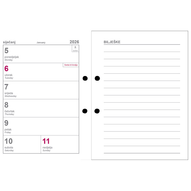 Uložak za stolni kalendar rupe 4,5cm