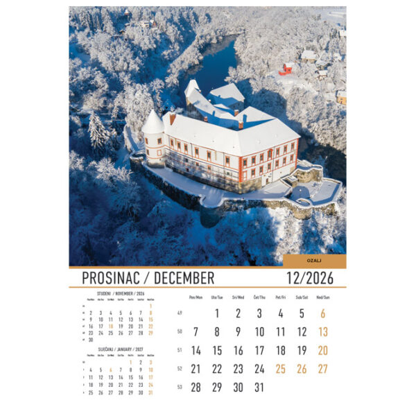 Kalendar Dvorci i utvrde 2026 13 listova spirala - Slika 2