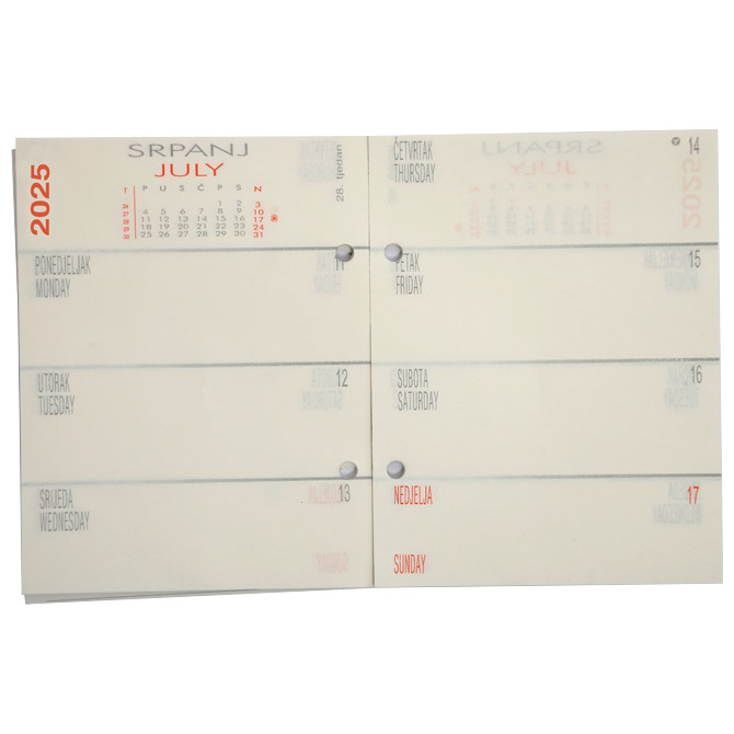 Uložak za stolni kalendar - standardne rupe 7 cm-tjedni